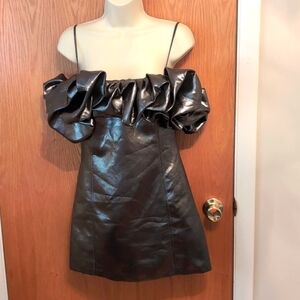 NWT ZARA Voluminous Mini Dress Metallic Gray Size M